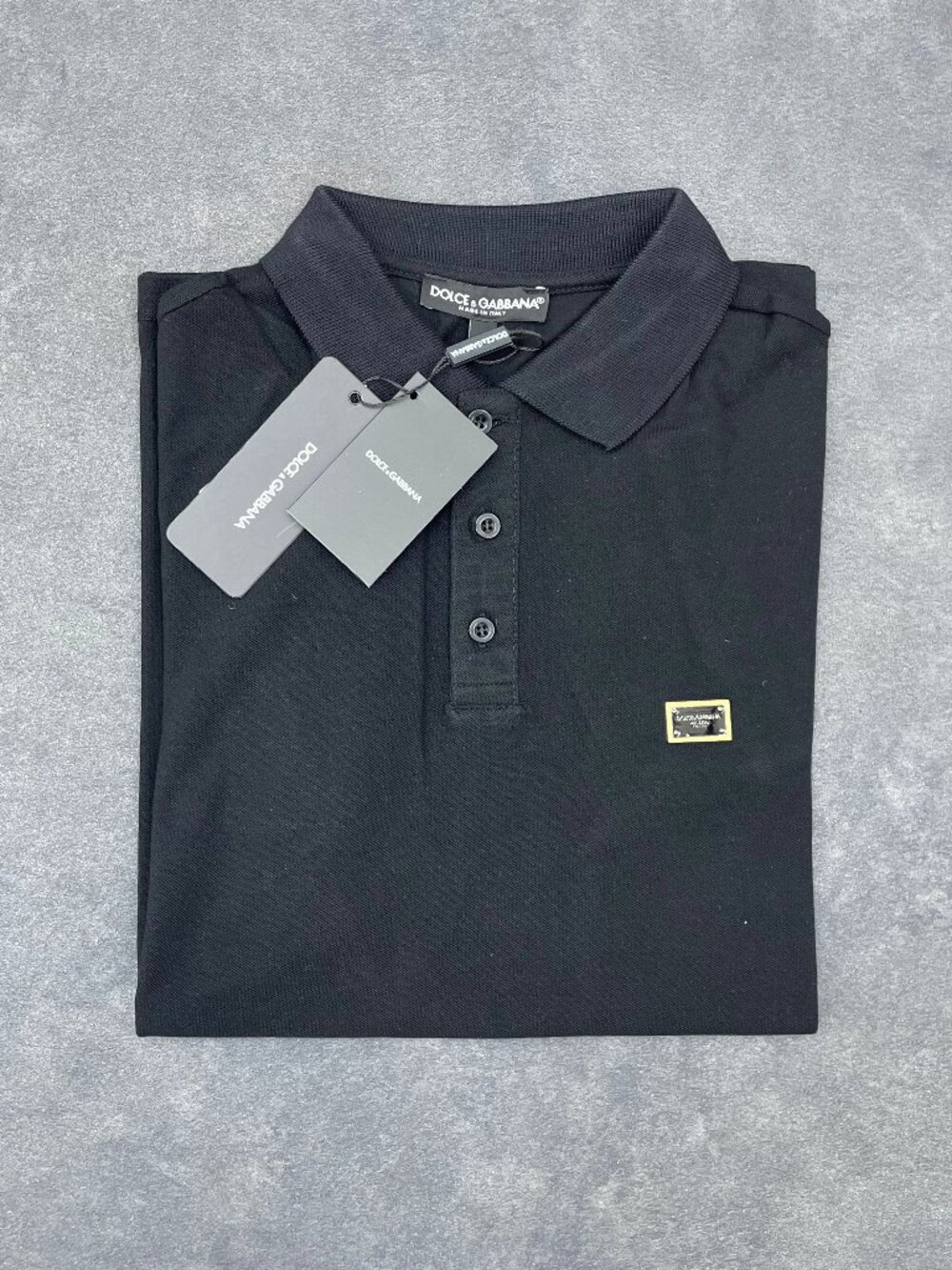 Dolce & Gabbana Men’s Black Polo Shirt Logo Plaque- Size Medium